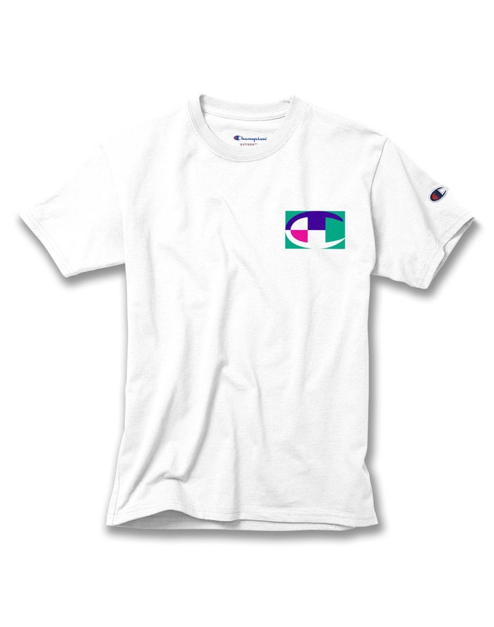 Champion Boys T-Shirt NZ - Cotton Retro Colorblock Logos White ( 0528-HQDSC )